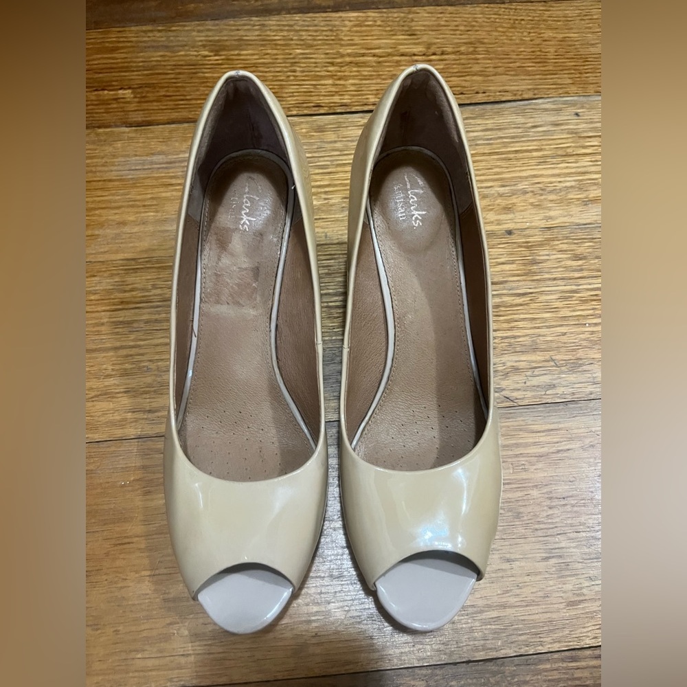 Clarks Beige Peep Toe Heels